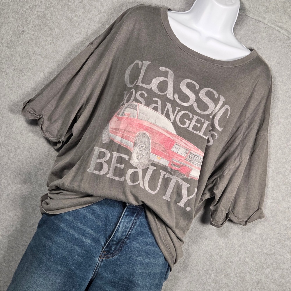 The Laundry Room Free People Oversized Graphic Tee Womens XL Gray Los Angeles